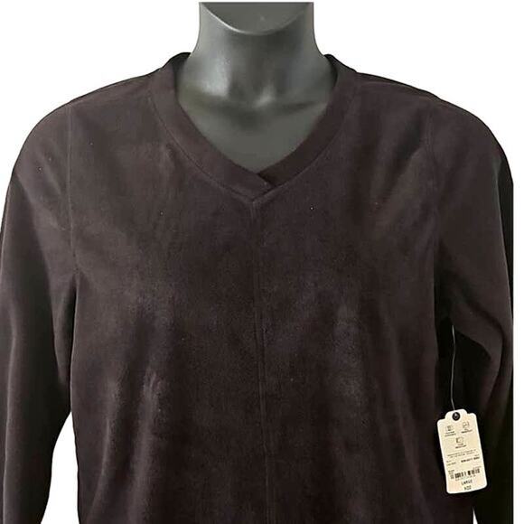 NWT St. John’s Bay Black Polar Fleece V-Neck Pullover Sweatshirt Size Large - Picture 4 of 5